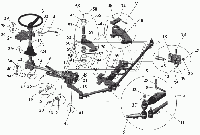 Установка узлов рулевого управления. Механизм рулевой с усилителем и тягами 103-3400001s (до сентября 2006 г.)