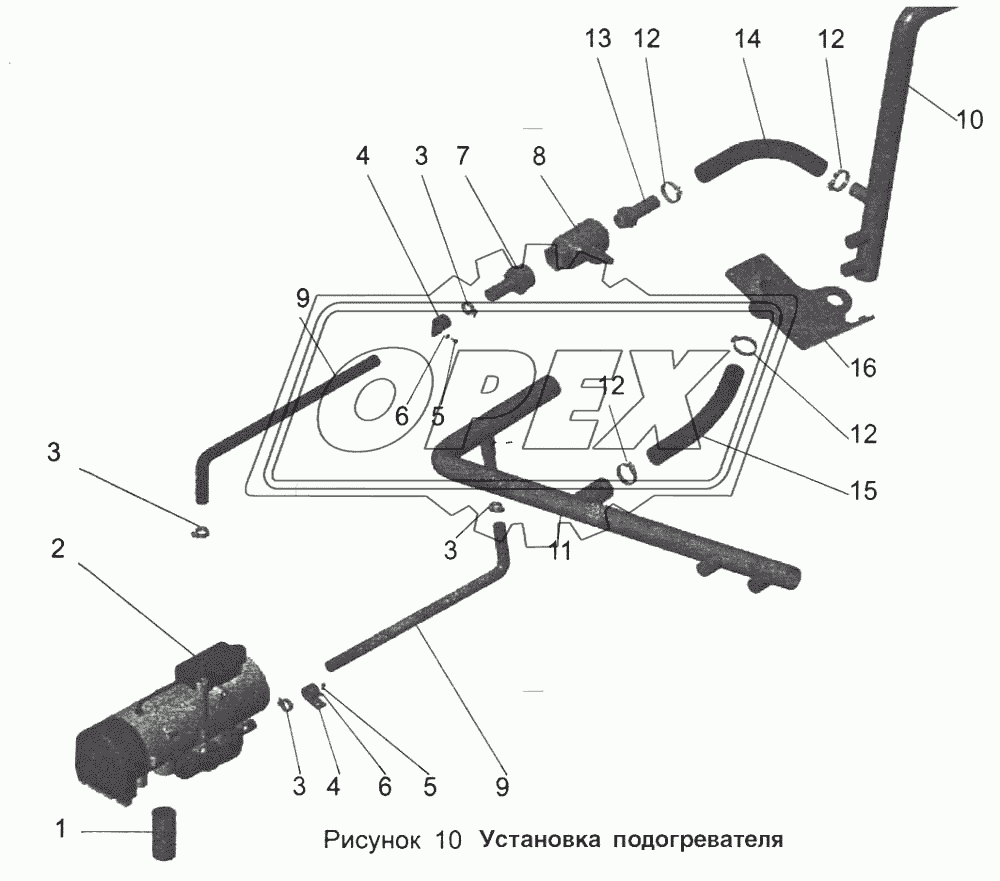 Установка подогревателя 103-1000022-41