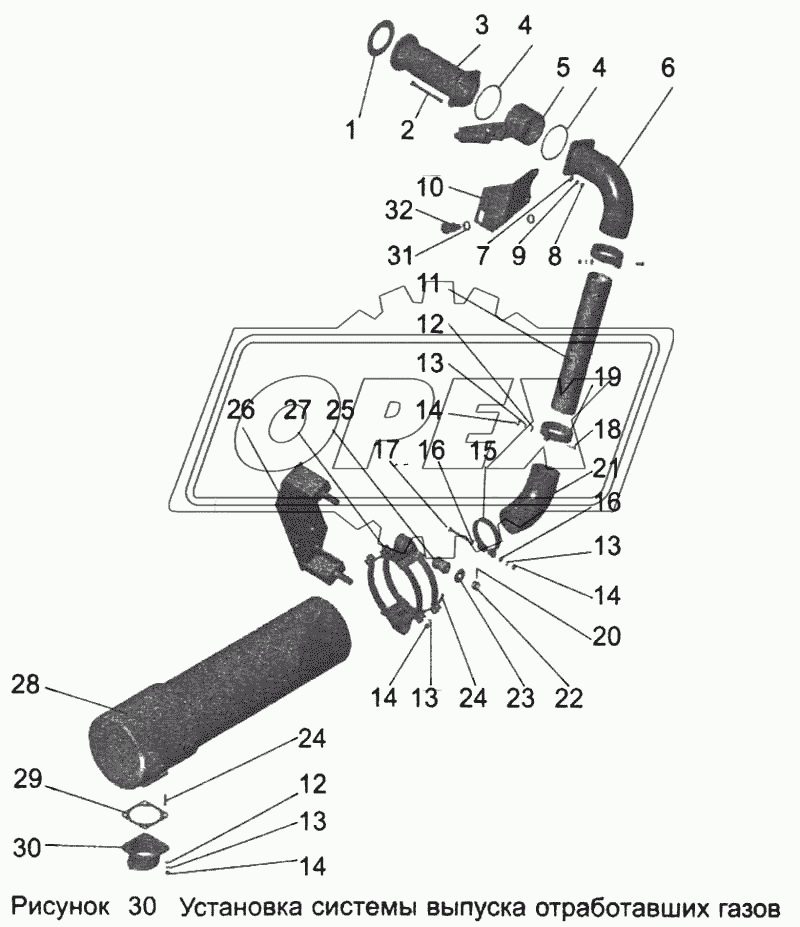 Установка системы выпуска отработавших газов 152-1200001