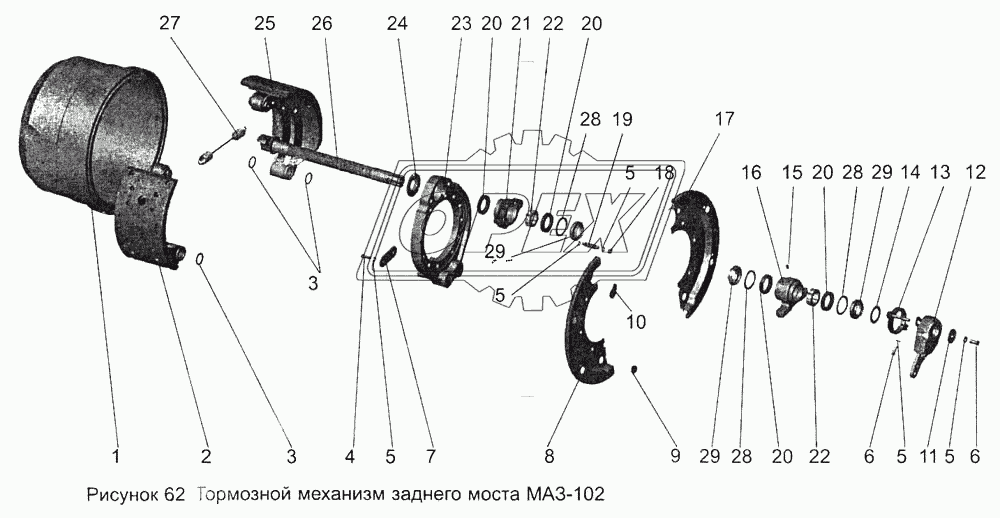 Тормозной механизм заднего моста МАЗ-102