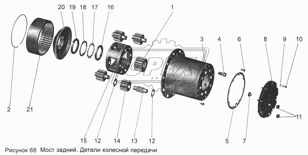 Мост задний. Детали колесной передачи 103-2400012