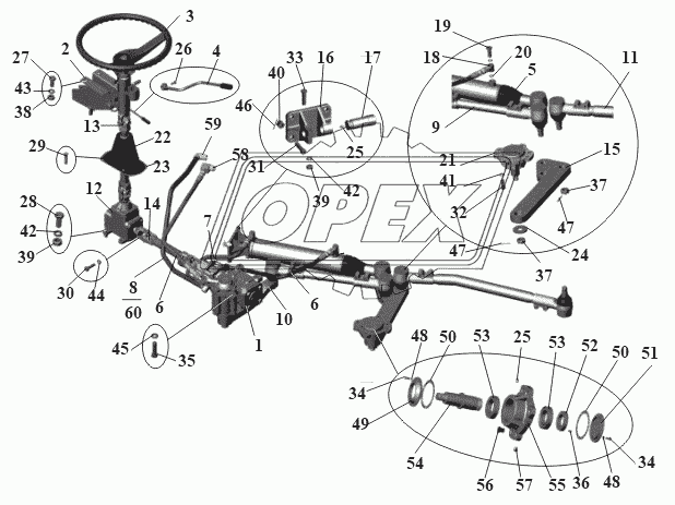 Установка узлов рулевого механизма. Механизм рулевой с усилителем и тягами 152-3400001
