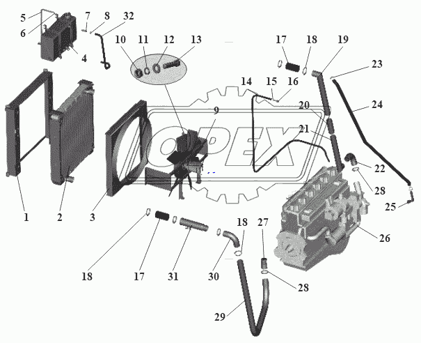 Установка системы охлаждения 105-1300005-42