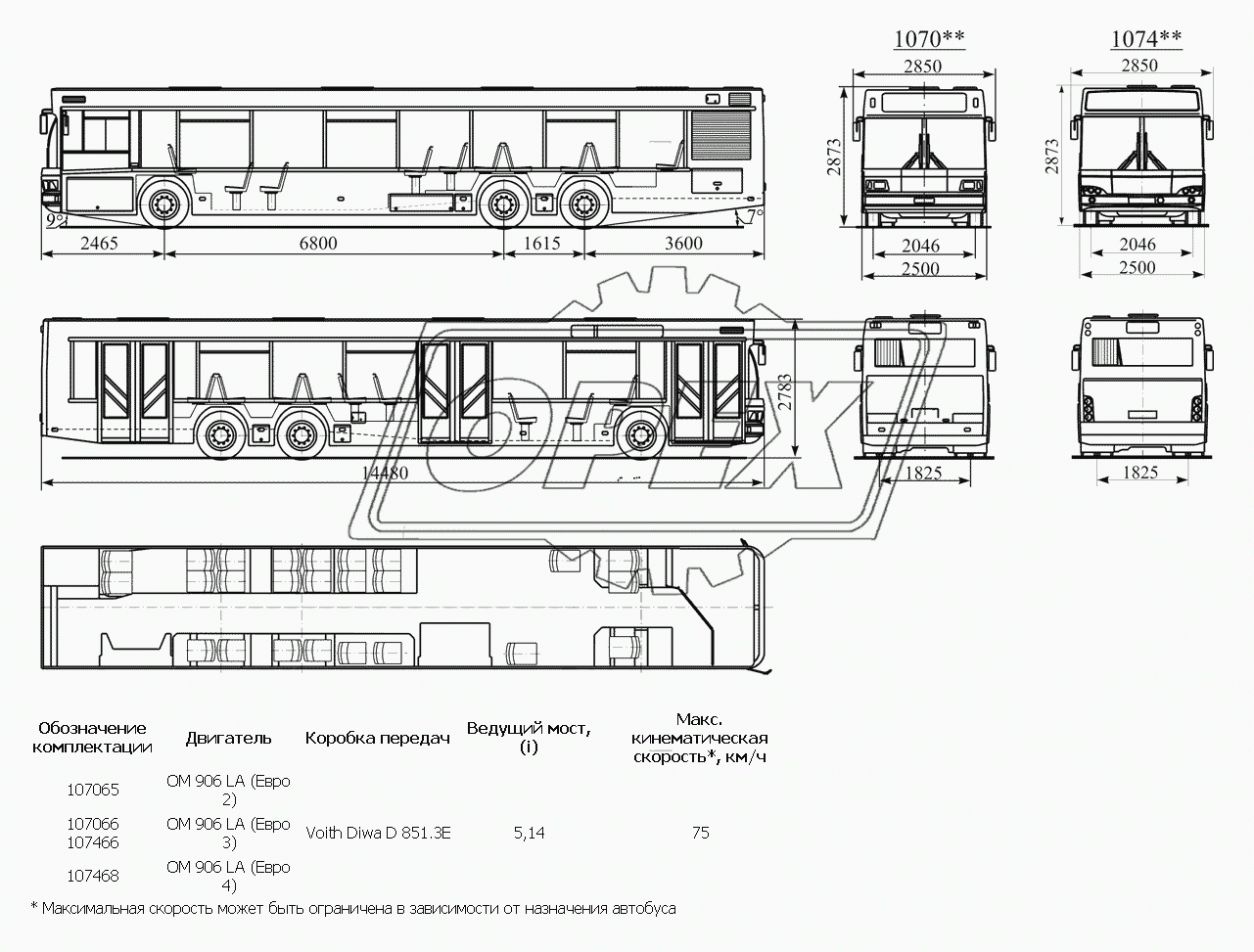 Основные размеры, планировка и комплектации автобусов МАЗ 107