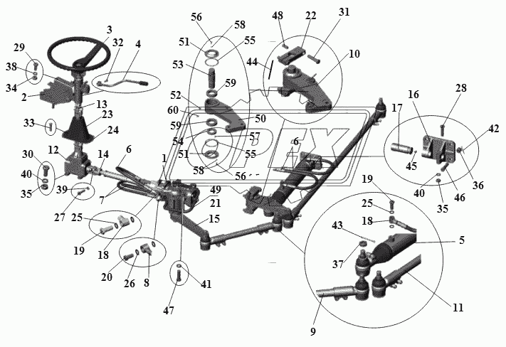 Установка узлов рулевого управления. Механизм рулевой с усилителем и тягами 103-3400001s (до сентября 2006 года)