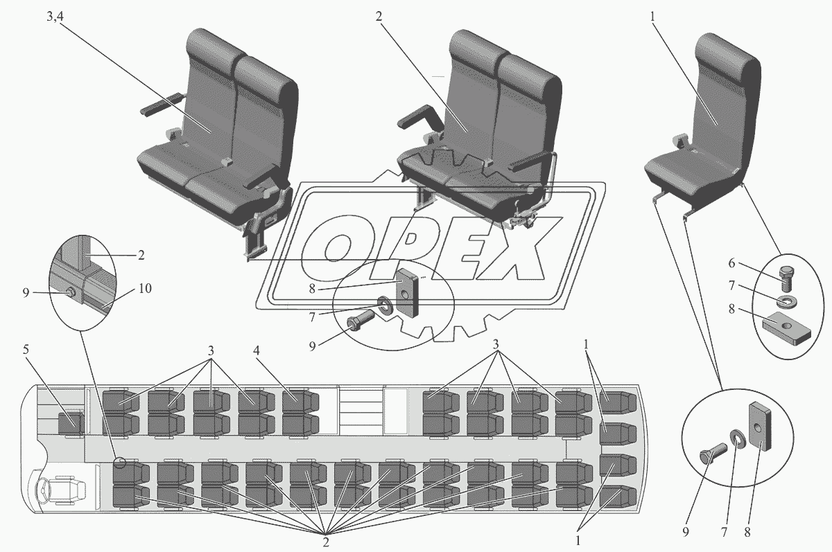 Установка сидений (двухместные сиденья) 251050-6830006-10