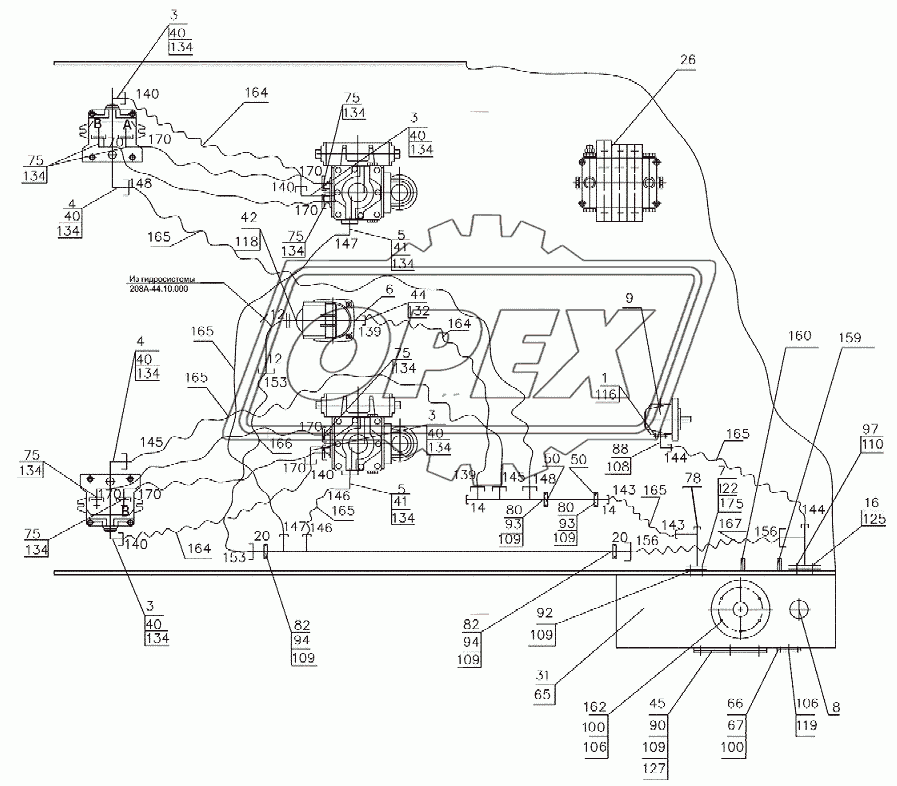 208А-44.00.000 Схема  гидравлическая соединений