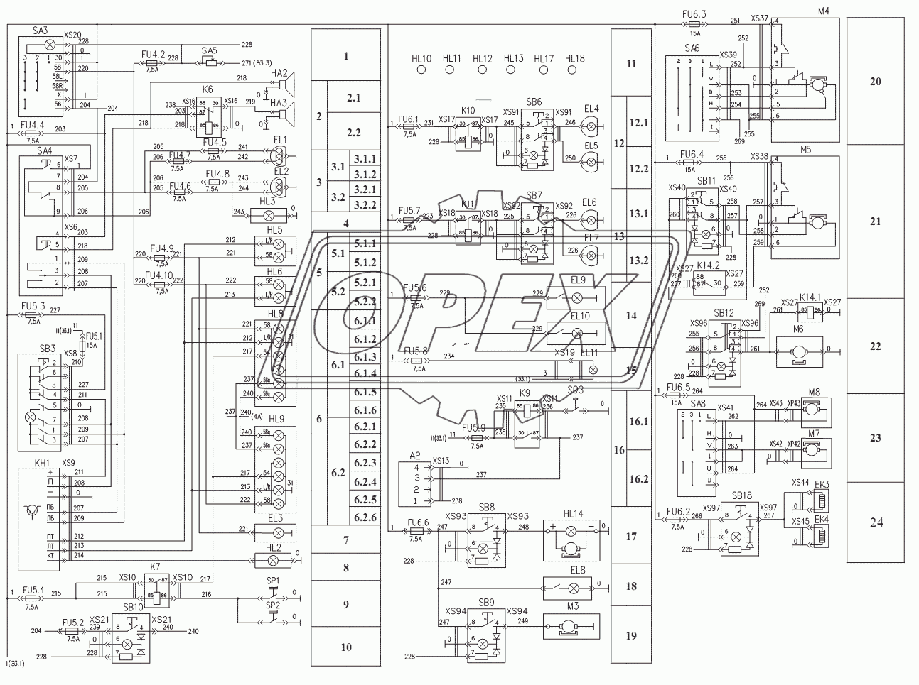 Схема электрическая принципиальная освещения и вспомогательного оборудования ТО-18Б.81.00.000 Э3.2