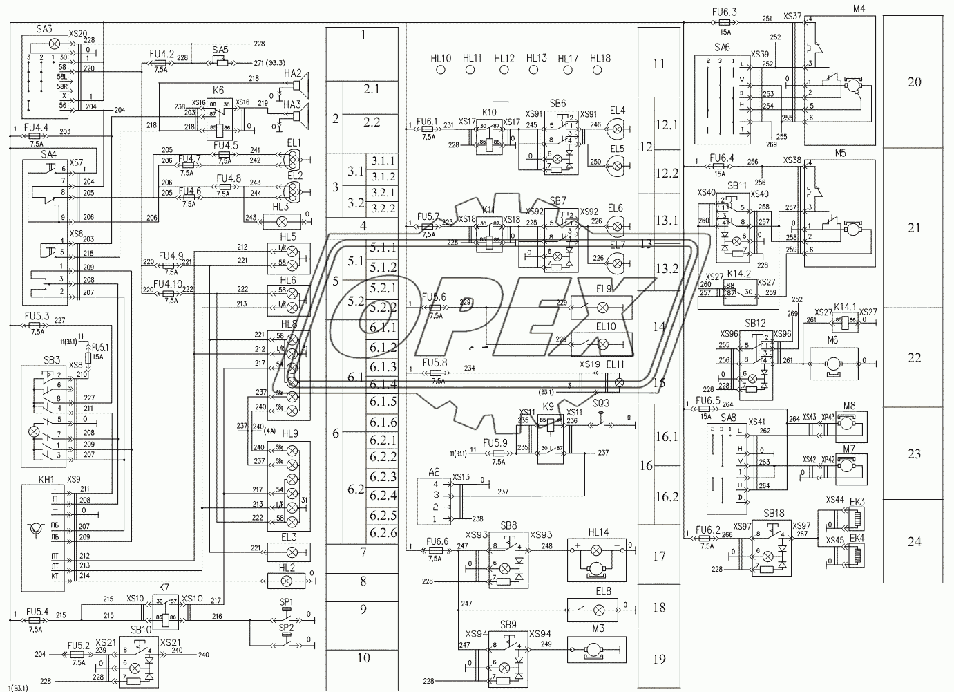 Схема электрическая принципиальная освещения и вспомогательного оборудования Э3.2 ТО-18Б.81.000 Э3.2