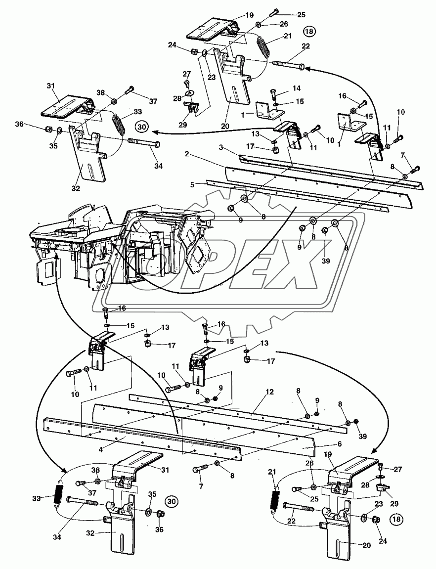 Scrapers, spring loaded, rear drum From 42520970