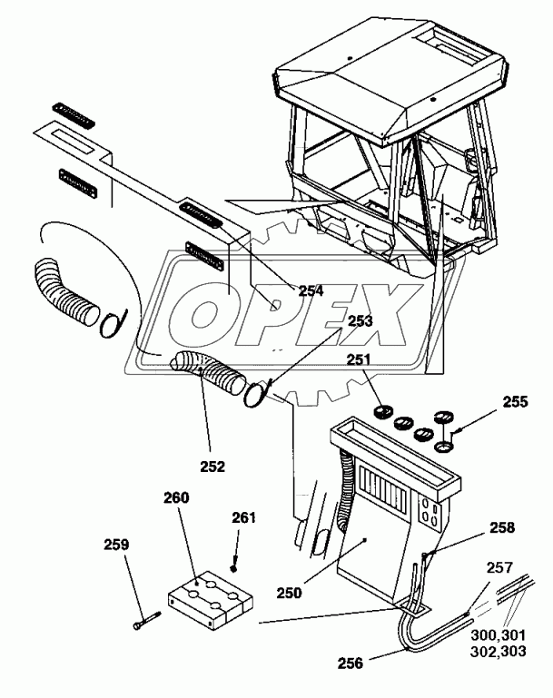 Cab, heater and, fan system