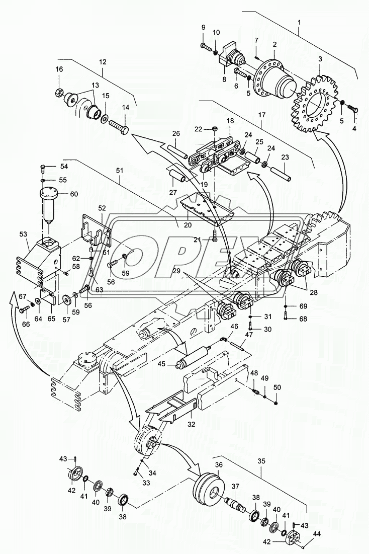 Crawler frame, compl.