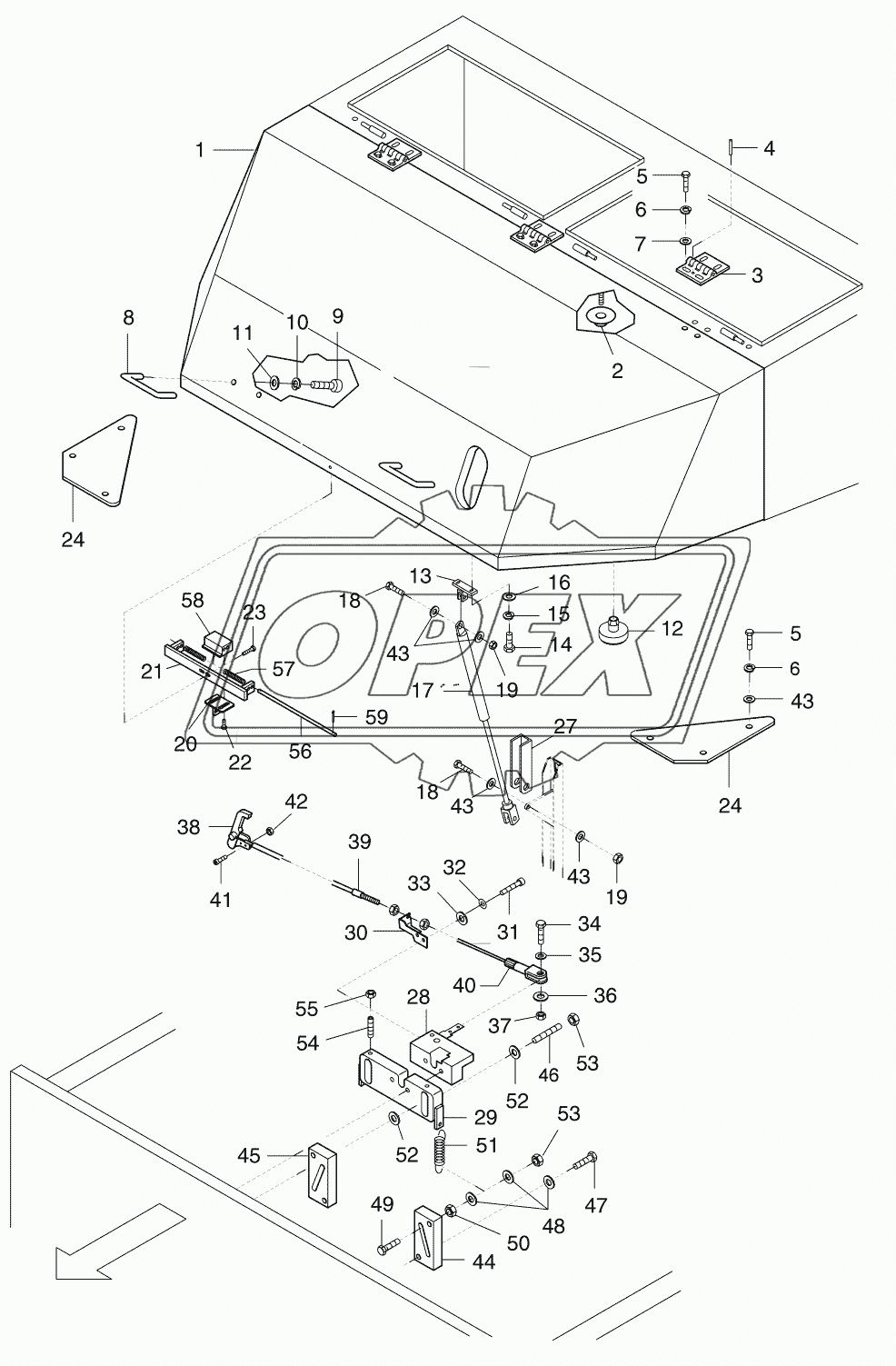 Engine hood, compl.