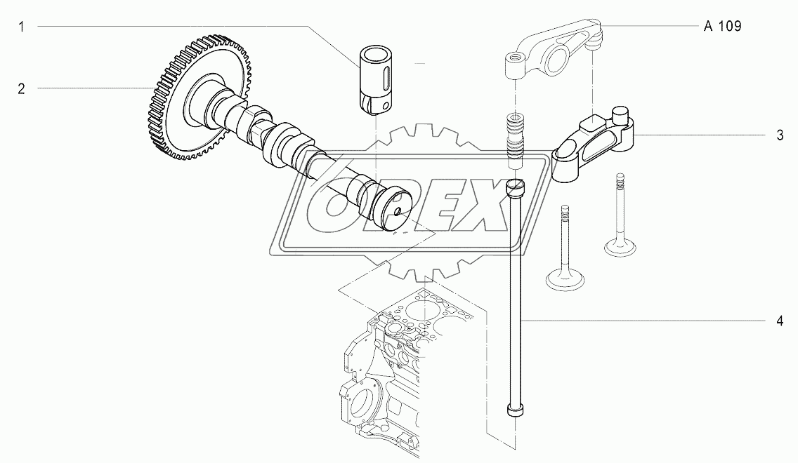 A108 Вал распределительный, привод клапанов