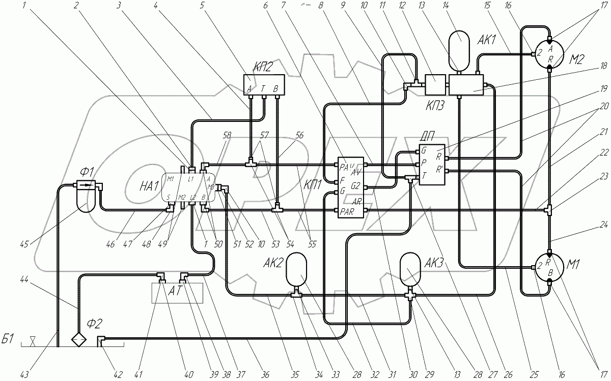  Схема гидравлическая соединений. Гидросистема переднего моста