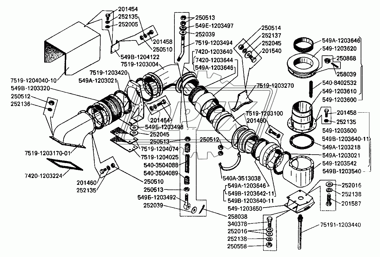 Трубопроводы системы выпуска отработавших газов БелАЗ-7549