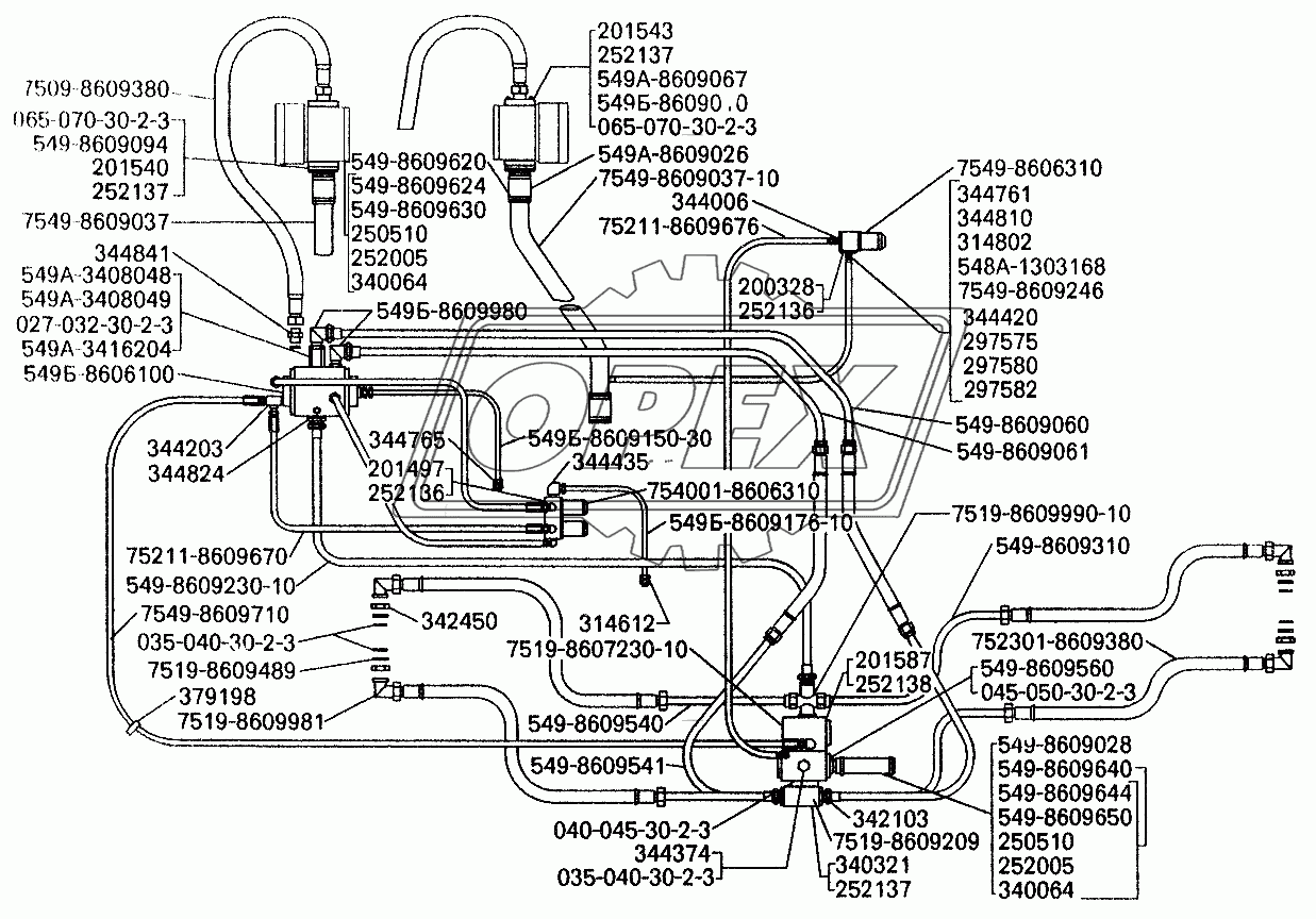 Трубопроводы опрокидывающего механизма БелАЗ-7549
