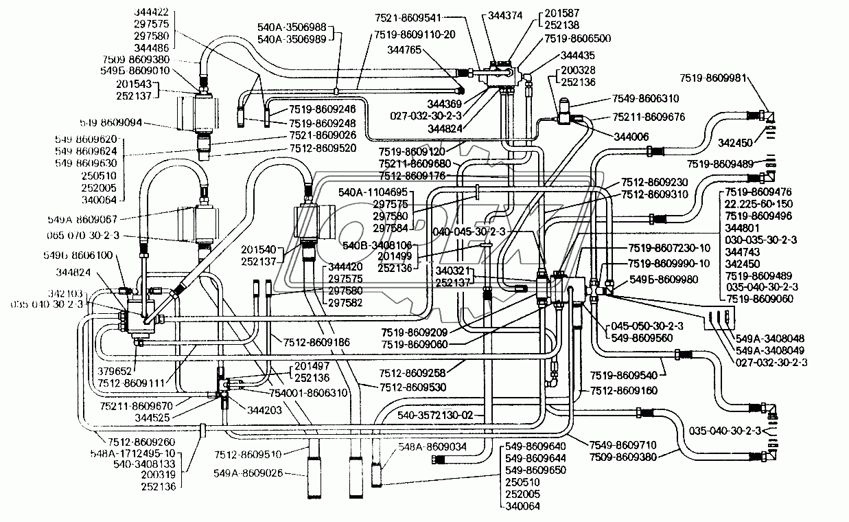 Трубопроводы опрокидывающего механизма самосваловБелАЗ-7512,75123
