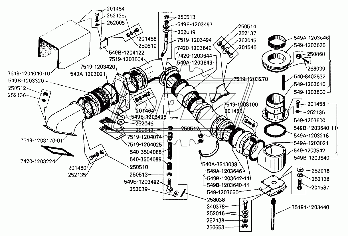 Трубопроводы системы выпуска отработавших газов БелАЗ-7512,75123