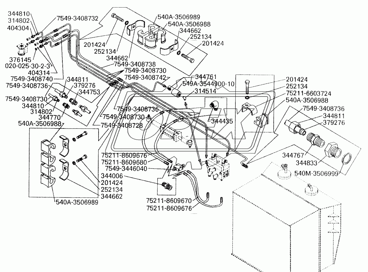 Трубопроводы управления гидрораспределителем БелАЗ-7549