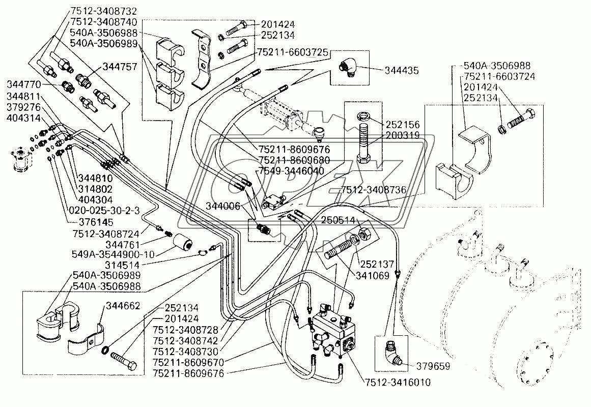 Трубопроводы управления гидрораспределителем самосвалов БелАЗ-7512,75123