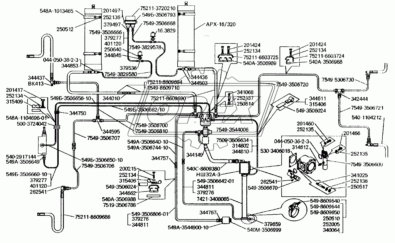 Трубопроводы рабочей тормозной системы БелАЗ-7549
