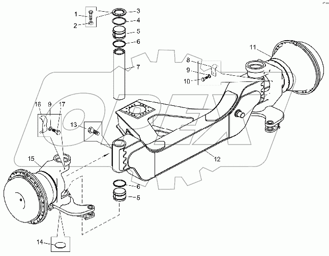 Ось передняя со ступицами и тормозами