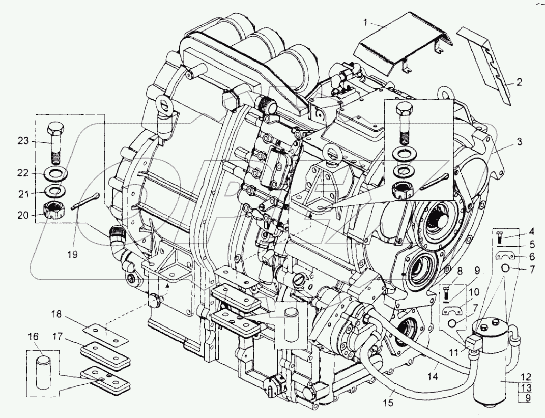  Установка гидромеханической передачи;Mounting of hydromechanical gear