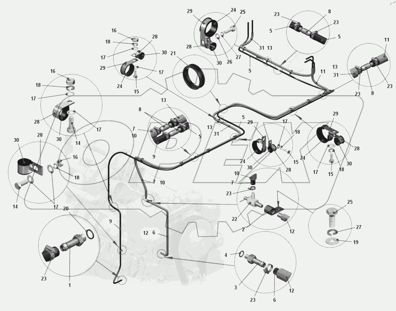  Установка трубопроводов отопителя кабины 75602-8100005-20