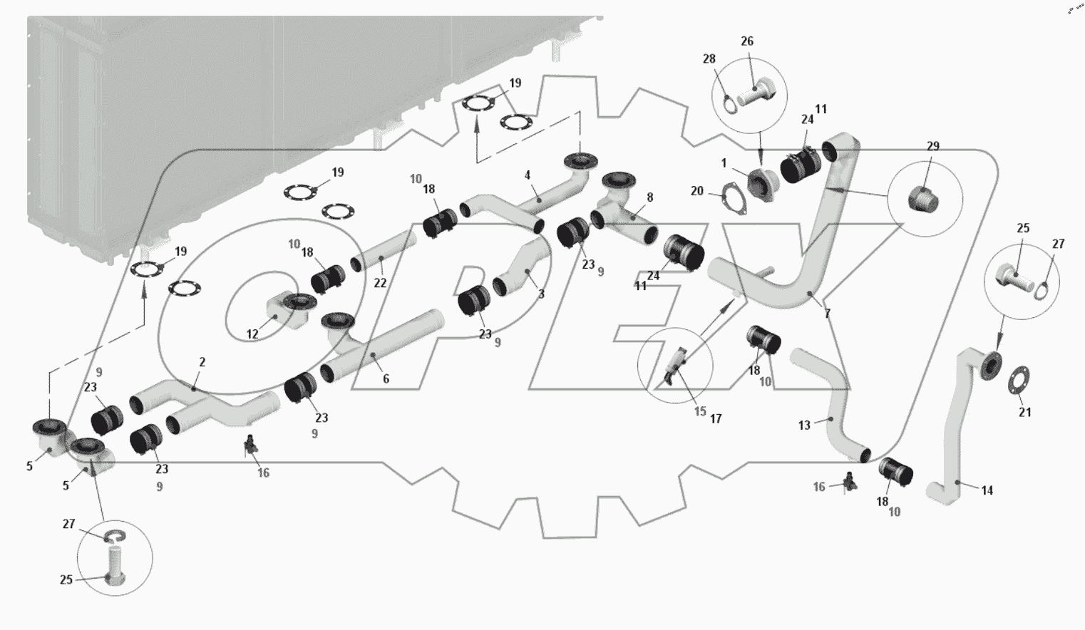  Нижние трубы системы охлаждения двигателя