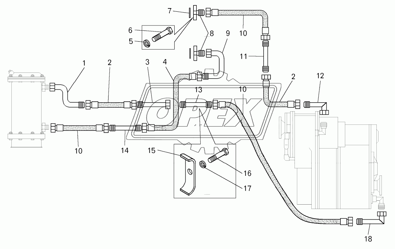 Трубопроводы и шланги гидромеханической передачи погрузчика БелАЗ-78221