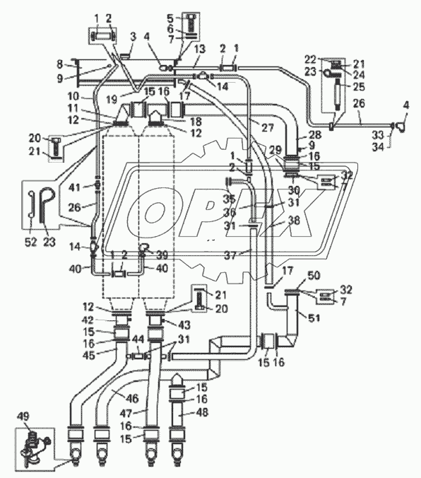 Трубопроводы системы охлаждения бульдозера БелАЗ-7823
