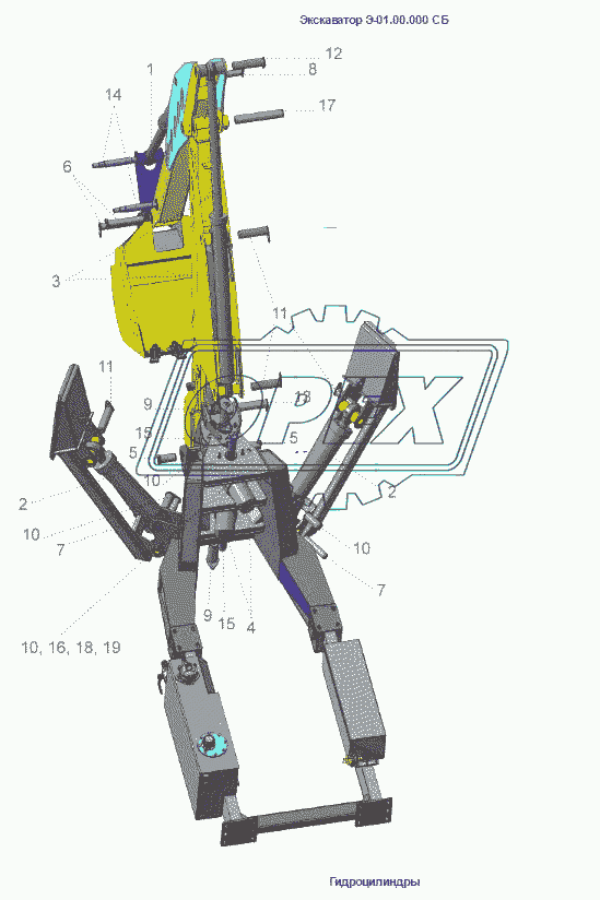 Экскаватор Э-01.00.000 СБ (гидроцилиндры и детали)