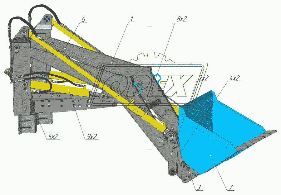 Общий вид и основные узлы оборудования навесного снегопогрузочного ПФН-0,38