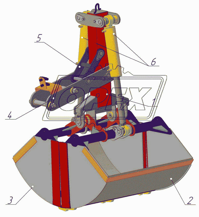 Общий вид и основные узлы ковша грейферного 0,42мЗ Э-01-40