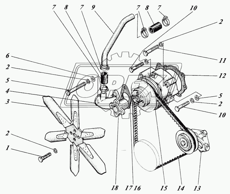 Насос водяной и вентилятор 444-13с1