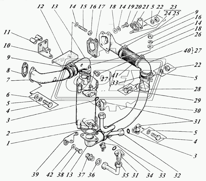 Жидкостно-масляный теплообменник с трубами 442-54-11с1