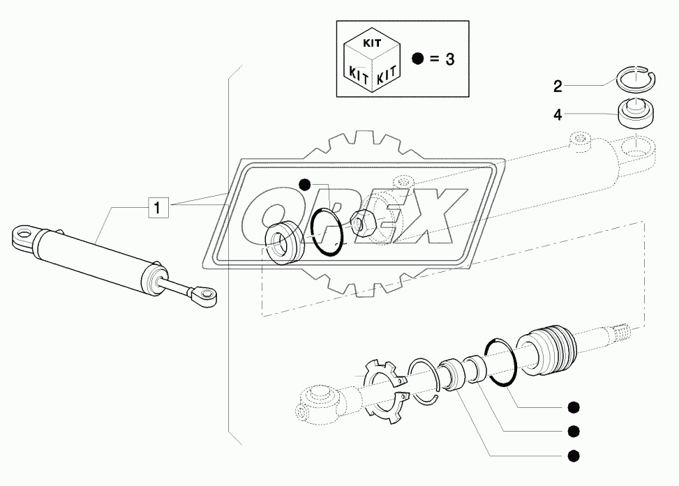 4WD FRONT AXLE - HYDRAULIC STEERING CYLINDER - BREAKDOWN