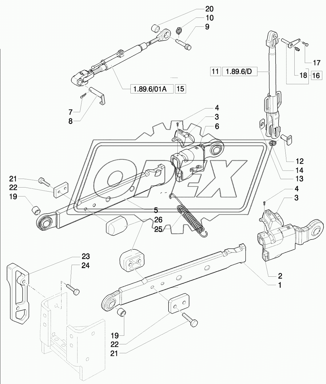 IMPLEMENT CARRIER WITH TELESCOPIC LINK ENDS 1