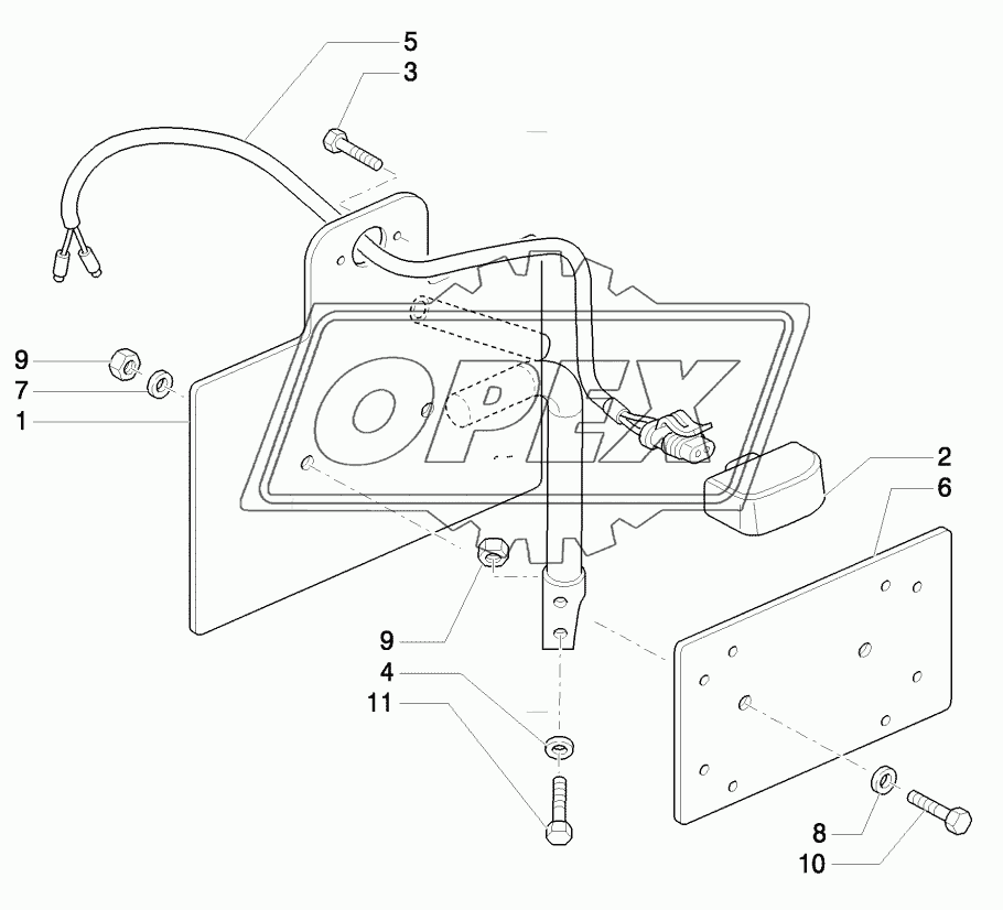 LICENSE PLATE LAMP & SUPPORT, MOUNTING ON MUDGUARD