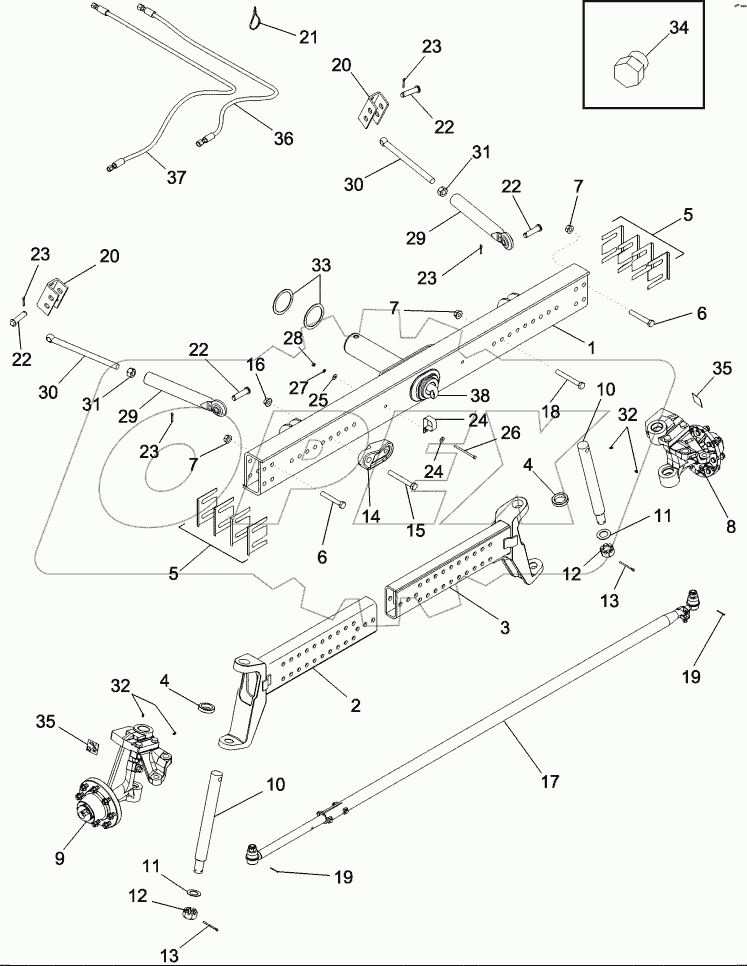 AXLE, ADJUSTABLE STEERING, SINGLE CYLINDER