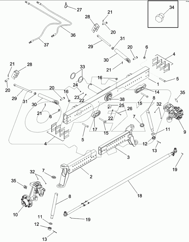 AXLE, ADJUSTABLE STEERING, DUAL CYLINDER