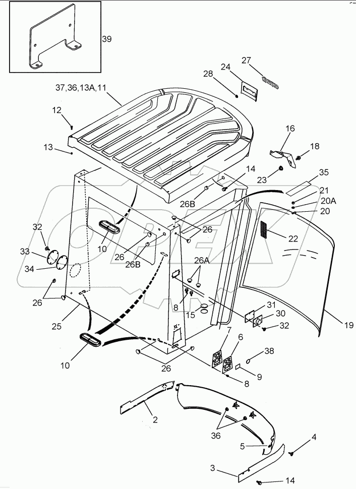 CAB - FRAME AND WINDSHIELD