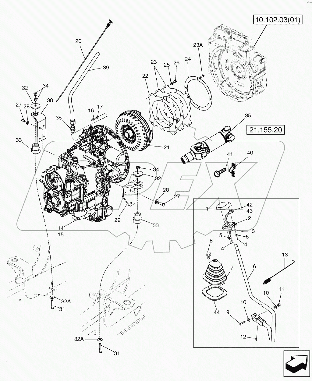  TRANSMISSION - MOUNTING (MODELS WITHOUT POWERSHIFT) (580SN,