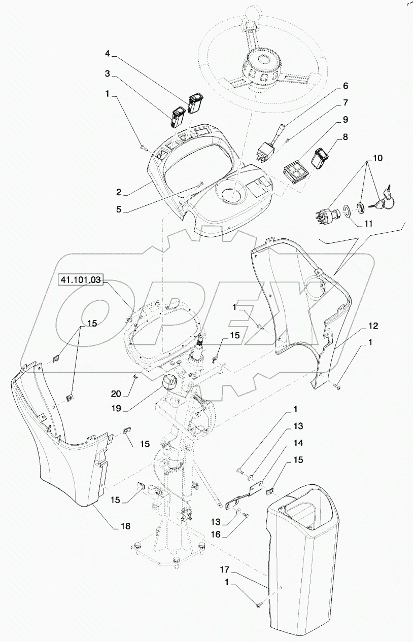  CAB, STEERING COLUMN COVERS AND SWITCHES