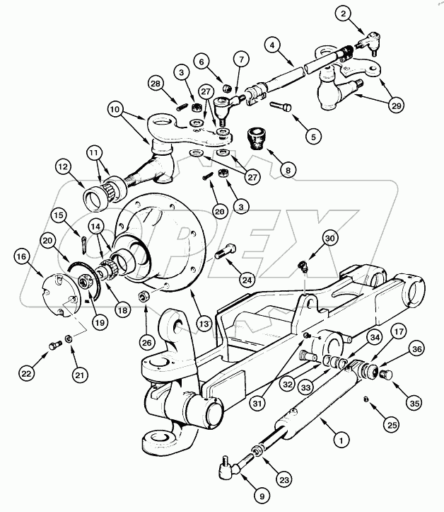  FRONT AXLE - WHEEL HUB AND STEERING BAR