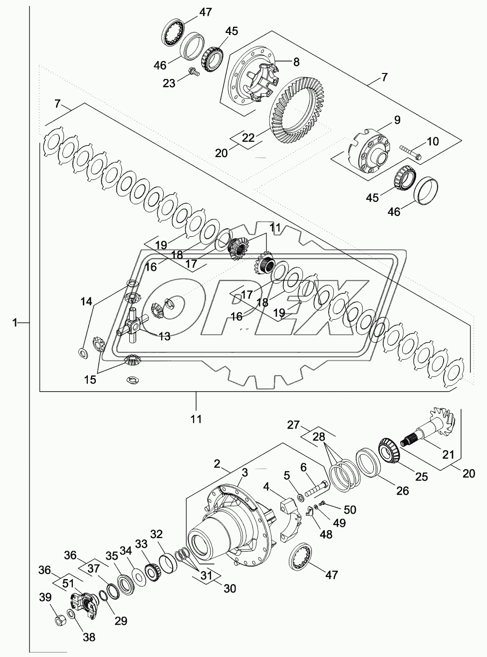 CARRIER AND DIFFERENTIAL - MFD, 10 BOLT HUB, WITHOUT DIFFERENTIAL LOCK