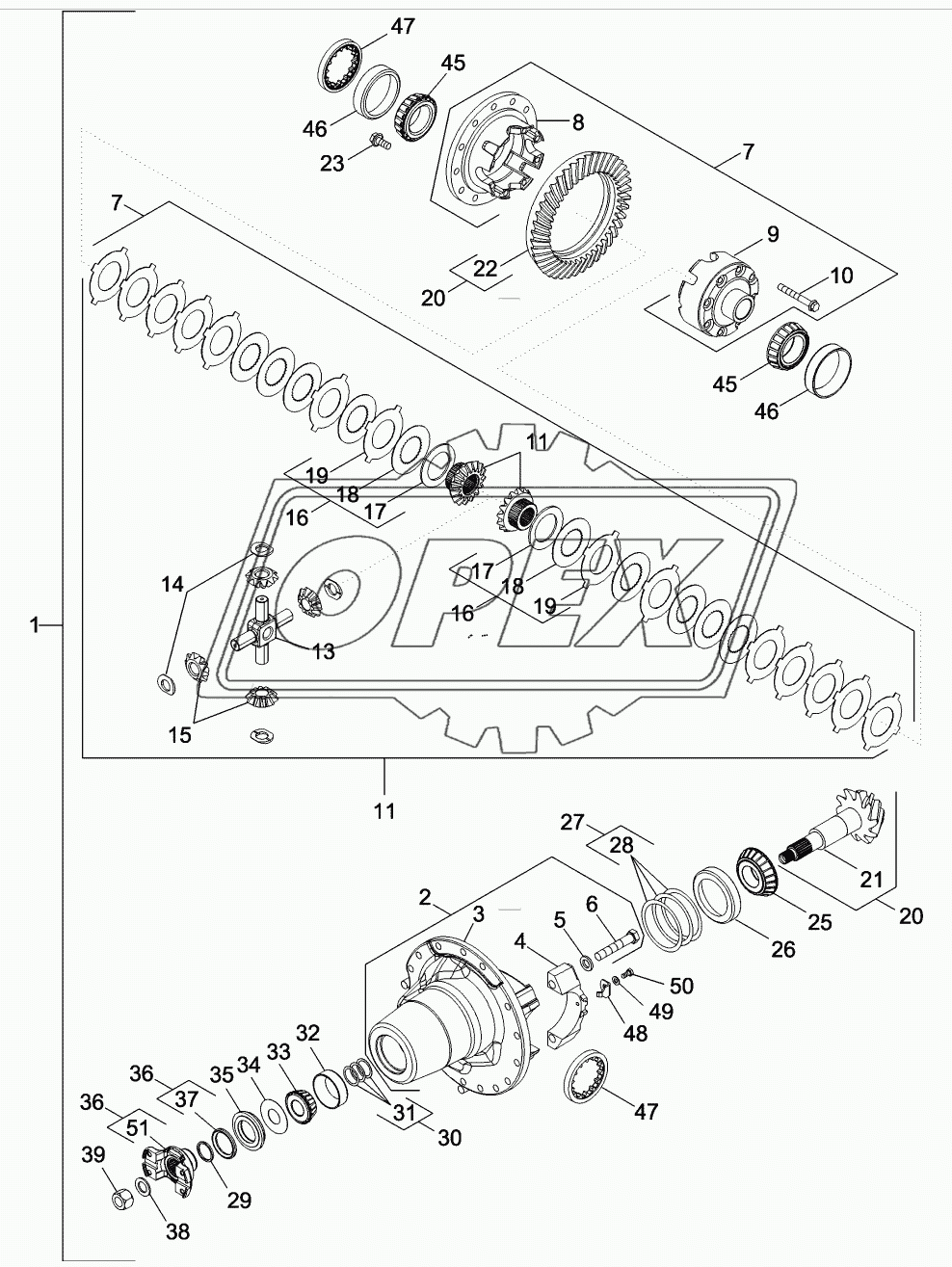 CARRIER AND DIFFERENTIAL - MFD, 12 BOLT HUB, WITHOUT DIFFERENTIAL LOCK