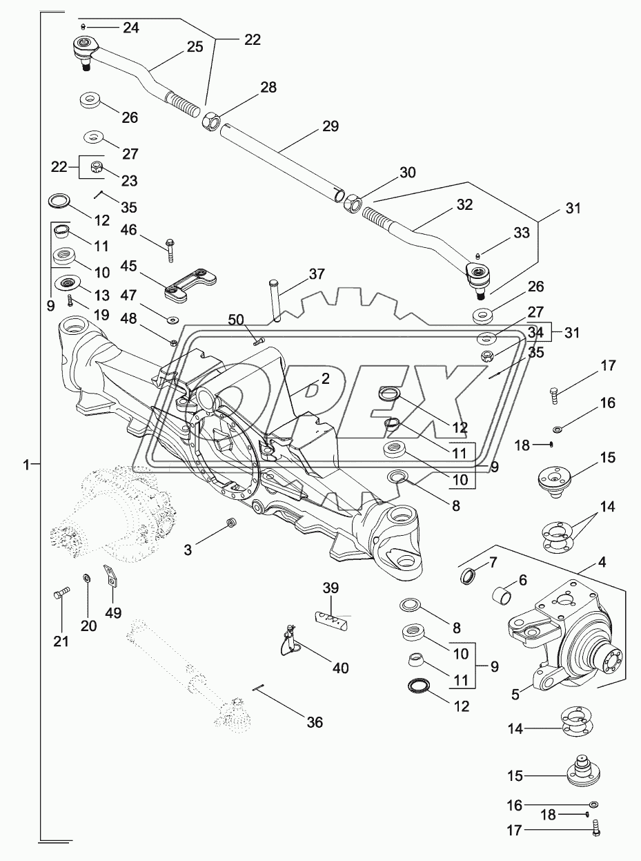 MFD AXLE HOUSING ASSEMBLY - STANDARD WITH 12 BOLT HUB, WITH DIFFERENTIAL LOCK