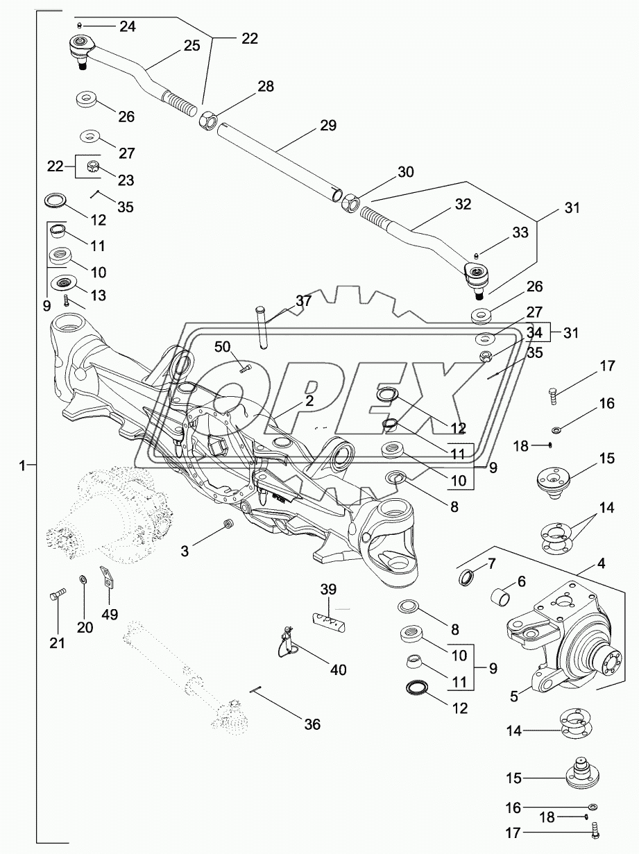 MFD AXLE HOUSING ASSEMBLY - SUSPENDED WITH 12 BOLT HUB, WITHOUT DIFFERENTIAL LOCK